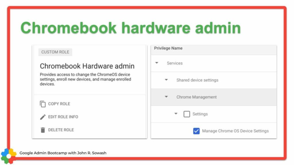 Settings for the Chromebook hardware administrator role