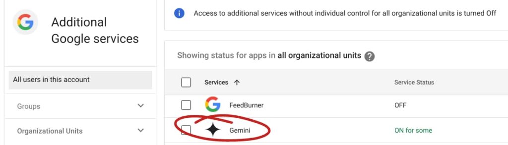 Service settings for domains that do NOT have Gemini for education licenses