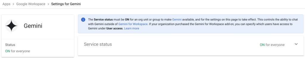 Service settings for domains that have 1 or more Gemini for education licenses