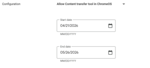 Screenshot from the Google admin console displaying the configuration page for the content transfer application