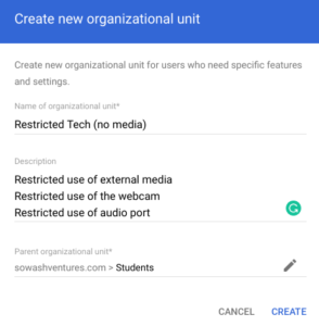 Set up a restricted tech OU and apply these Chromebook administrator settings